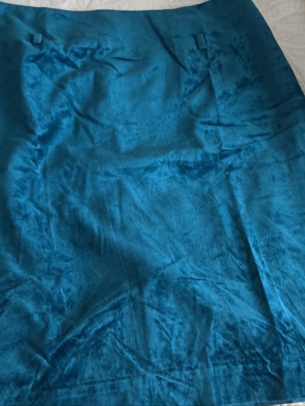 Apostrophe Teal Mini Skirt in Velvet-Like Fabric